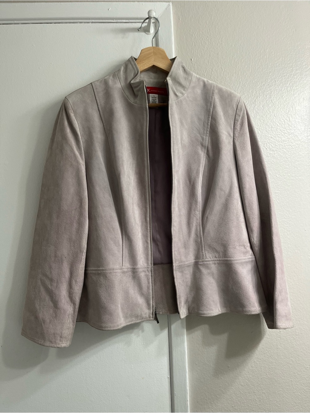 100% leather Anne Klein Light Blush Suede Zip Jacket